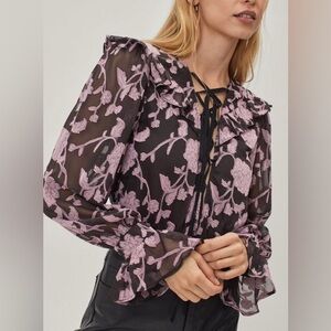 NWT,Saint Genies,SexyBurnout Floral Blouse Bodysuit, Zipper Back, Adj. Bodice,